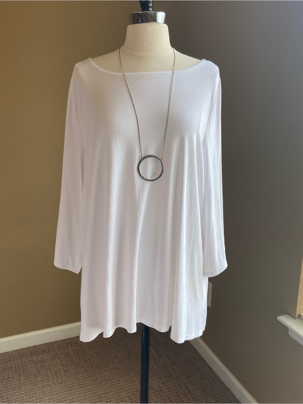 Eileen Fisher White Relaxed Tunic Top- 3X, Minimalist, Lagenlook, Preppy